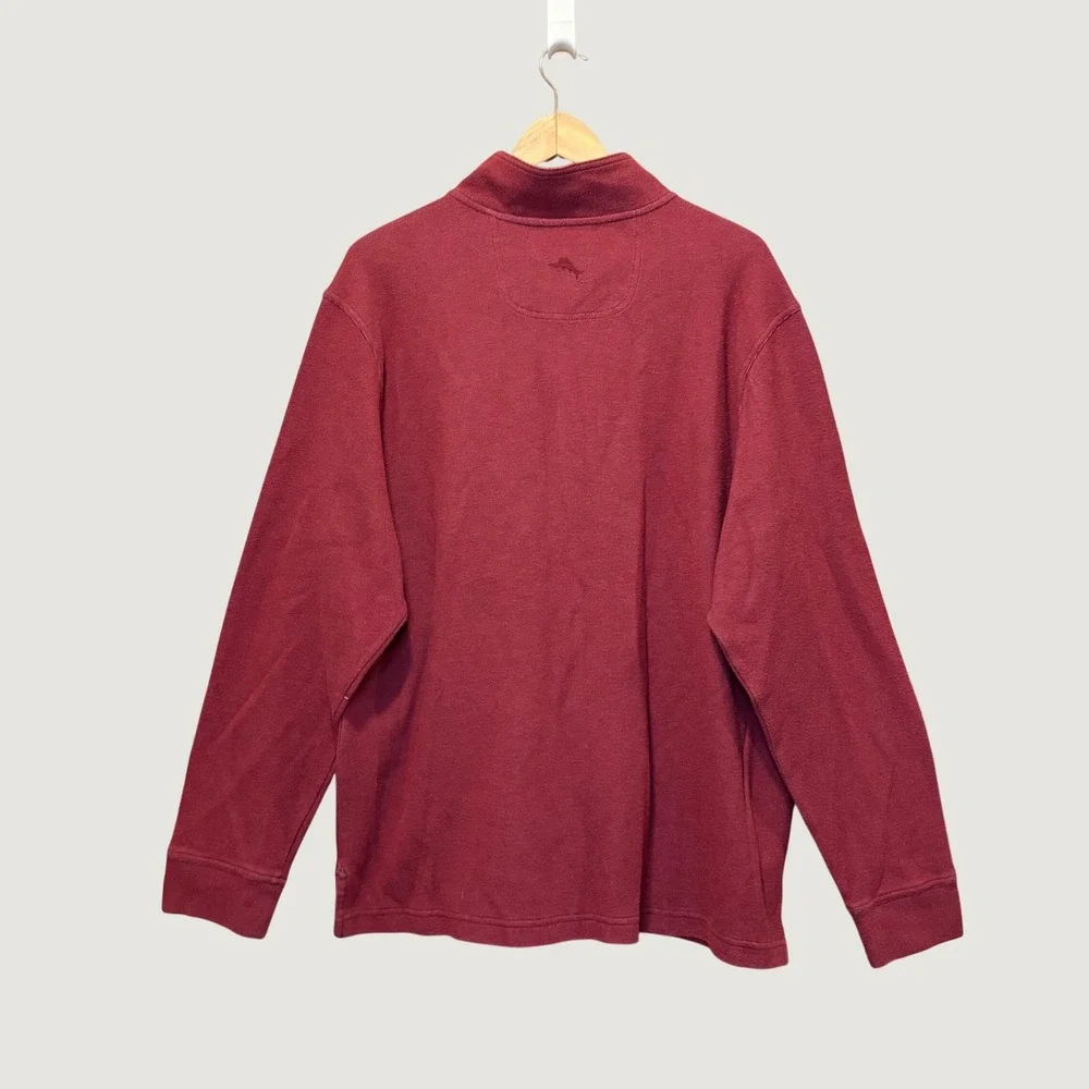 Tommy Bahama Pullover Mens XL Red Quarter Button Knit Sweatshirt Coastal Casual